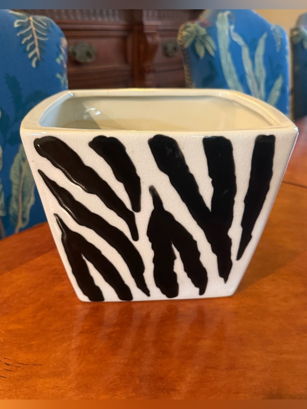 Large Zebra Print Ceramic Planter Pot - Black & White